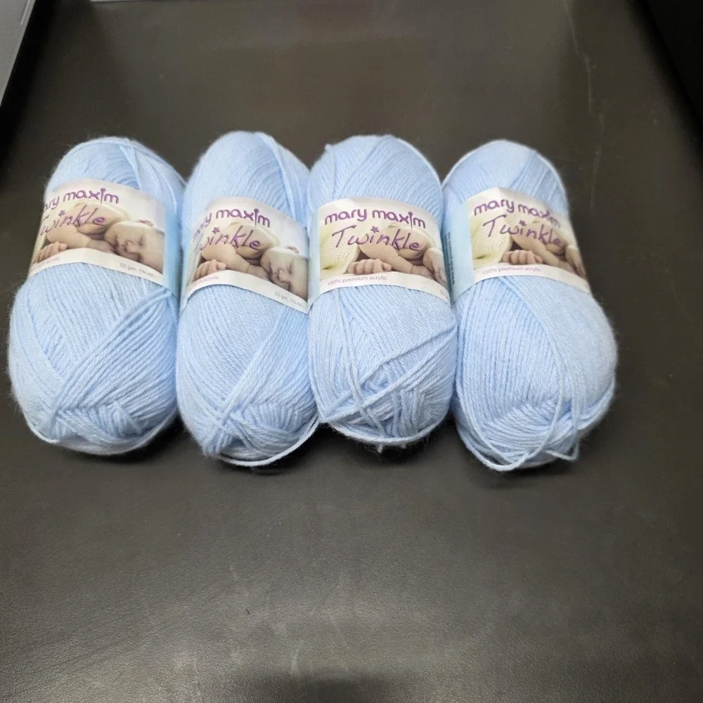 Mary Maxim Twinkle Baby Yarn Lot 4 Skeins 50g 230 Yd Blue Acrylic Knit Crochet